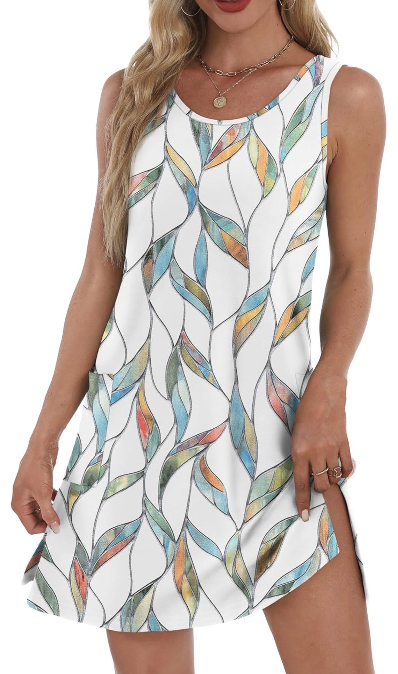 Vestido con bolsillo Blanco con color
