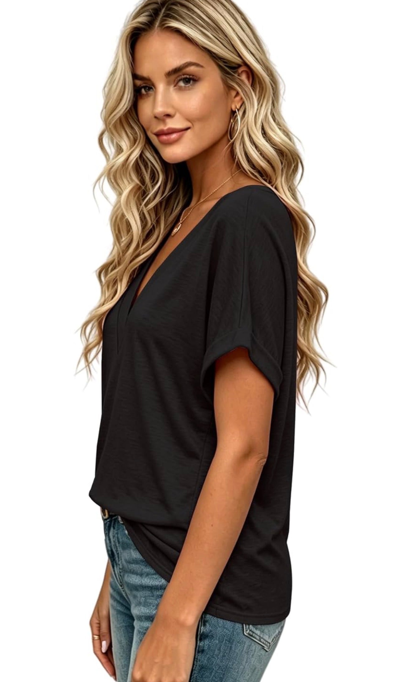 Camiseta con mangas en V negro