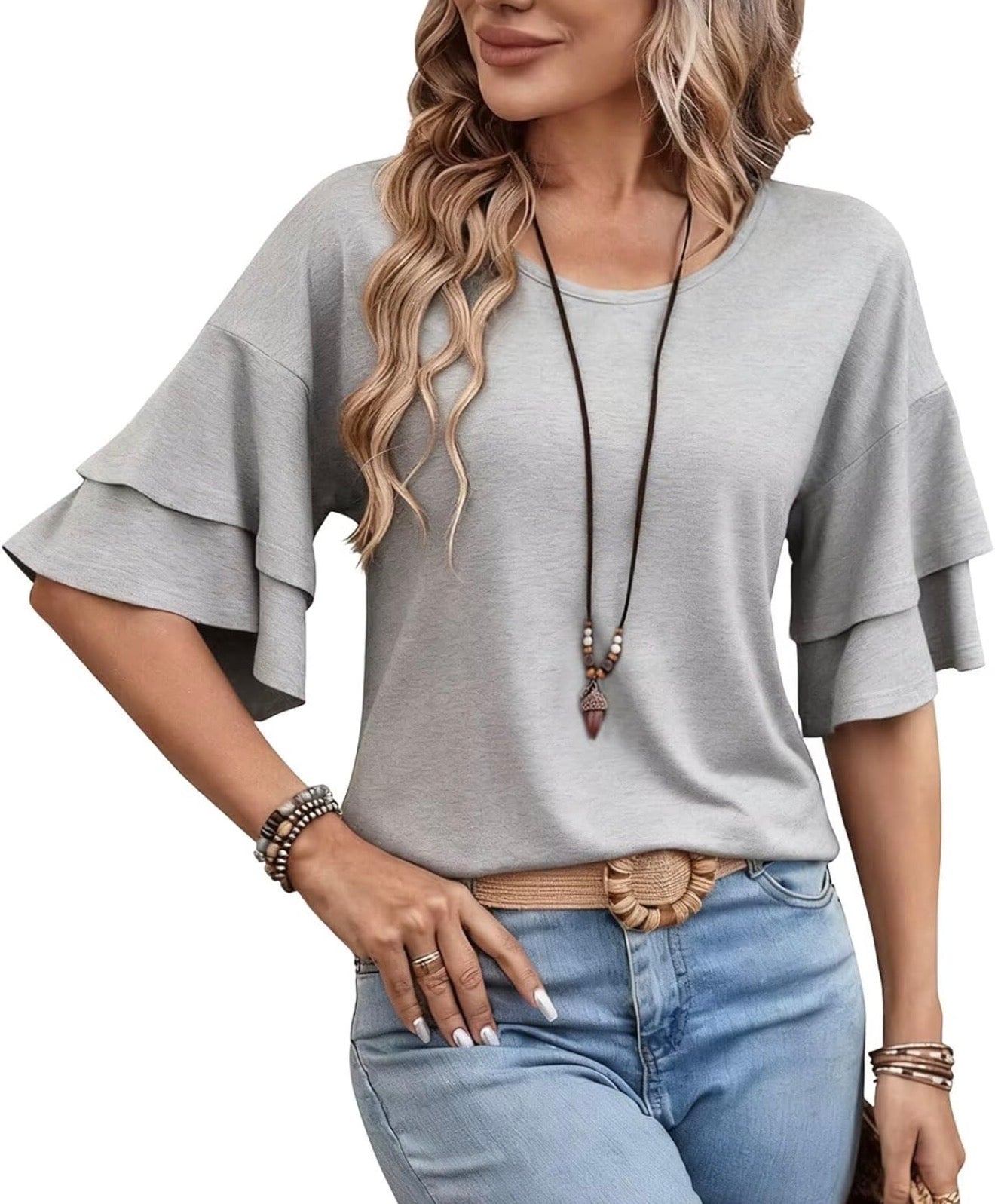 Blusa con Volantes Gris
