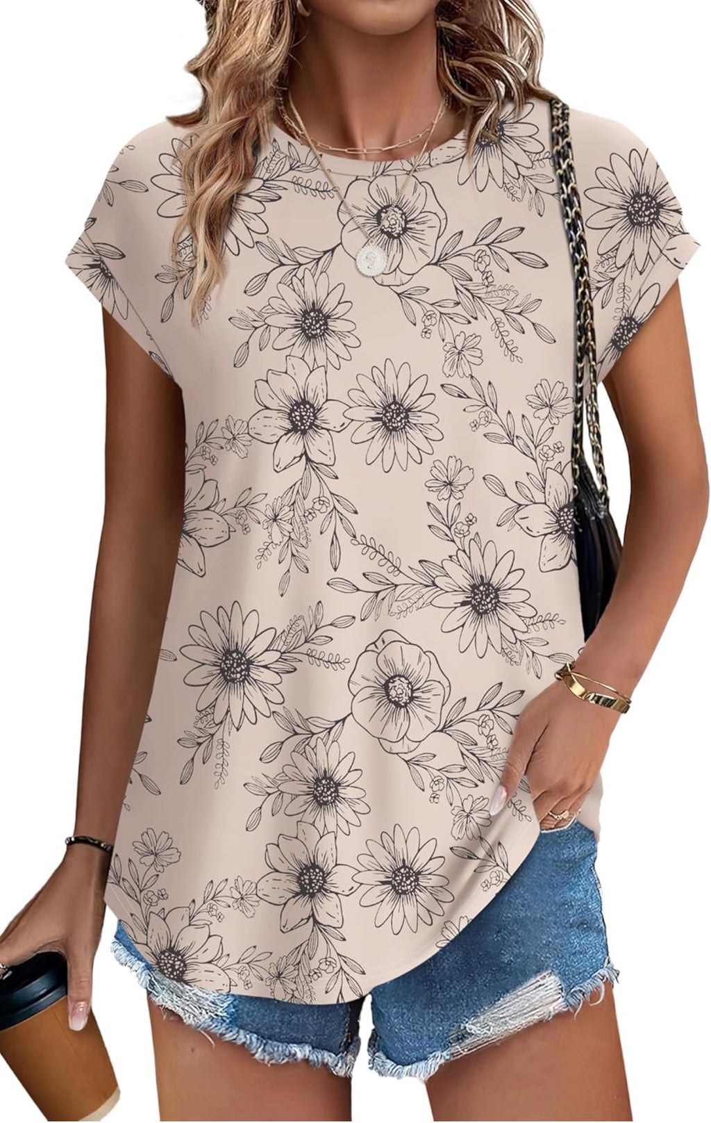 Camiseta Café con rosa